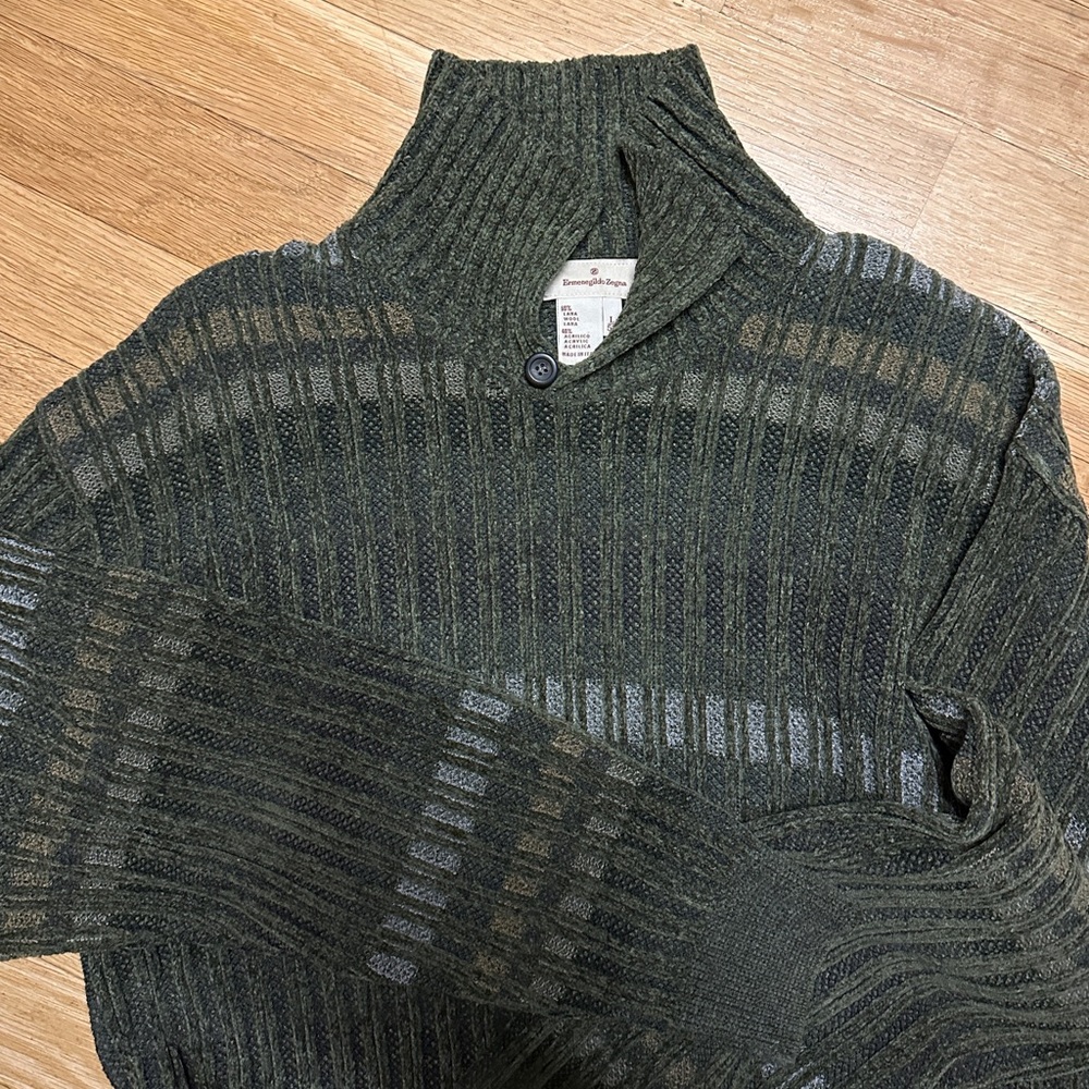 Dark Green Vintage Wool Long Sleeve Sweater Polo Size Large
